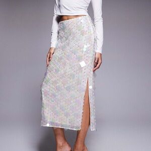 ASOS White Embellished Disc Sequin Midi Skirt